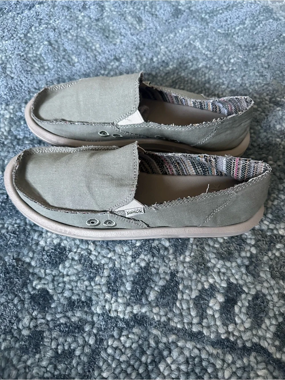 Sanuk Donna Hemp Women's Slip-On Loafers Olive Grey Sidewalk Surfers Size 7